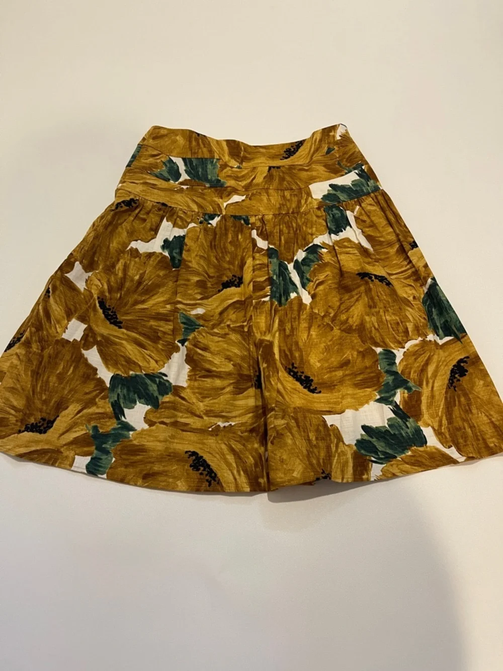 Etcetera High-Rise Floral Circle Skirt in Mustard Yellow